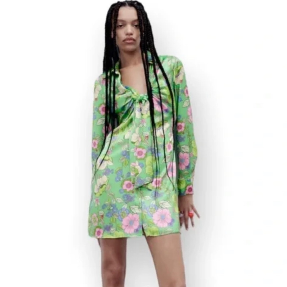 ZARA SATIN EFFECT PRINT DRESS - Picture 16 of 16